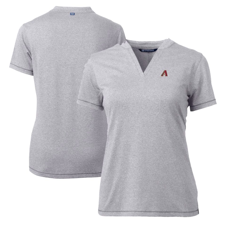 Office Women's Cutter & Buck Heather Gray Arizona Diamondbacks DryTec Forge Stretch V-Neck Blade Top