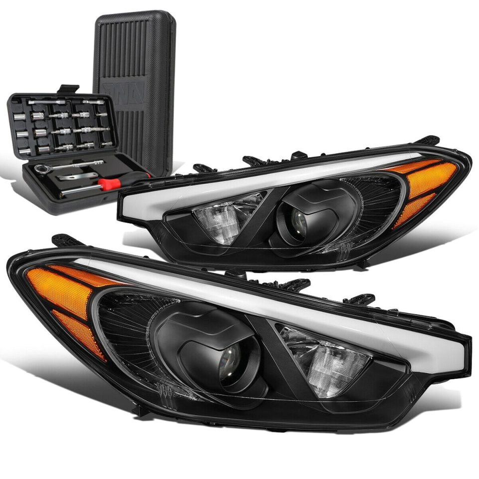 Clear 2014-2016 te 5 Koup Black/Amber Side Projector Headlight Lamps+Tool Box
