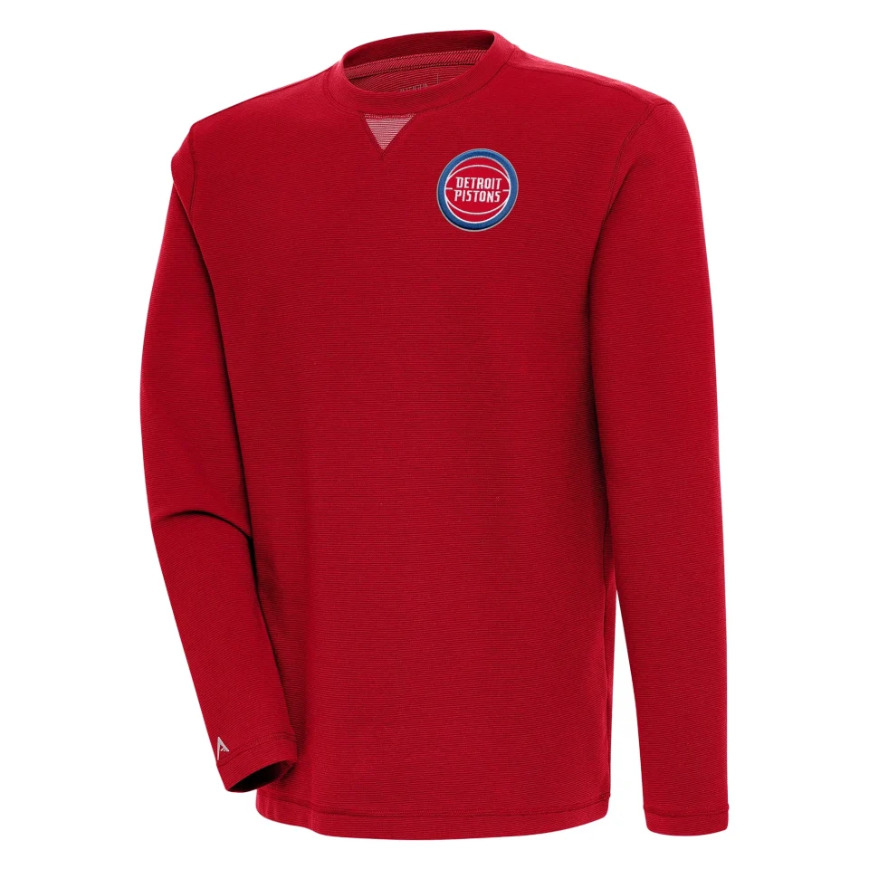 Value Easy-Clean Men's Antigua Red Detroit Pistons Flier Bunker Pullover Sweatshirt