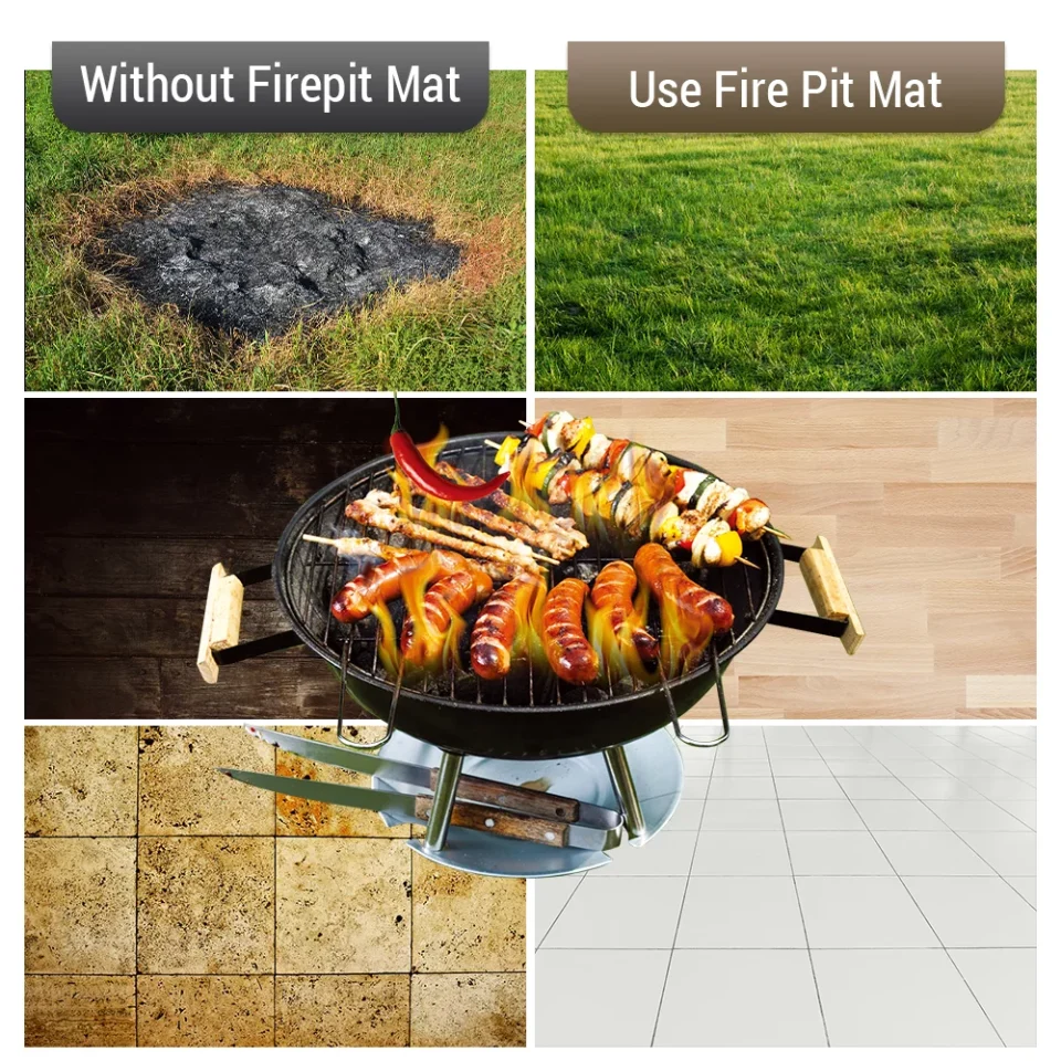 Space-Saving Portable Carevas Under Grill Mat Fire Pit Deck Patio Ember Mat Fireproof Mat Grill Pad for Fire Pit for Camping Gas Stove Wood Burning Stove BBQ Grills