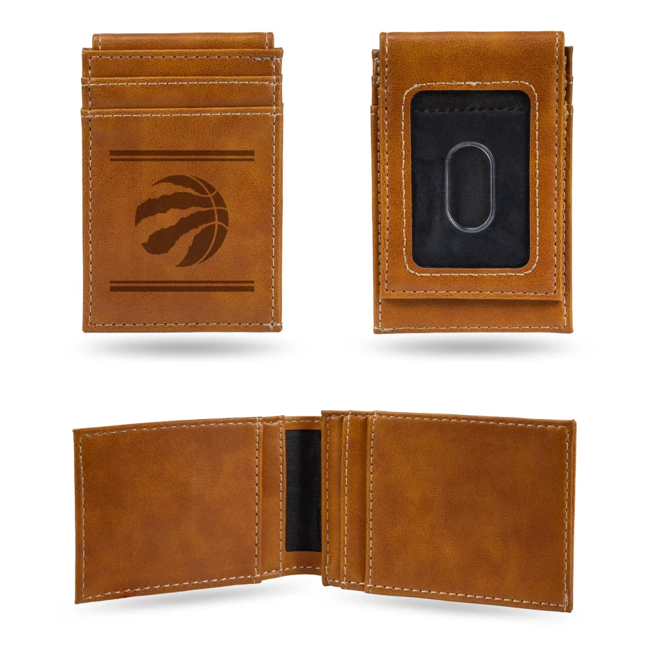 Ultimate Office Basketball Toronto Raptors Premium Laser Engraved Vegan Brown Leather Front Pocket Wallet - Compact and Slim yet Sturdy Design - Perfect to Show Your Team Pride or Gift