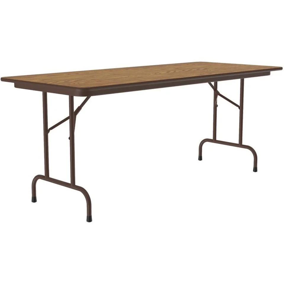 Matte Top-Rated UrbanPro 30W x 72D Metal & Wood Folding Table in Medium Oak/Wishbone
