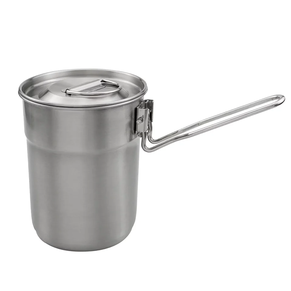 Natural 1L Coffee Cup with Folding Handle & Ventilated Lid Stainless Steel Camping Kettle Lightweight Cook Pot for Backpacking Hiking Camping Travelling