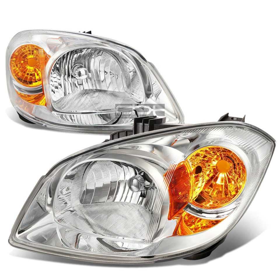 Silicone 2005-2010 Chevy Cobalt Pontiac G5 Pursuit Headlight Headlamps Chrome Amber