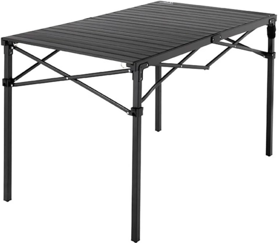 Glossy Roll-Top Table For Camping (Medium) - Portable Aluminum-Top Folding Table With Steel Frame By Caddis Sports, Inc.