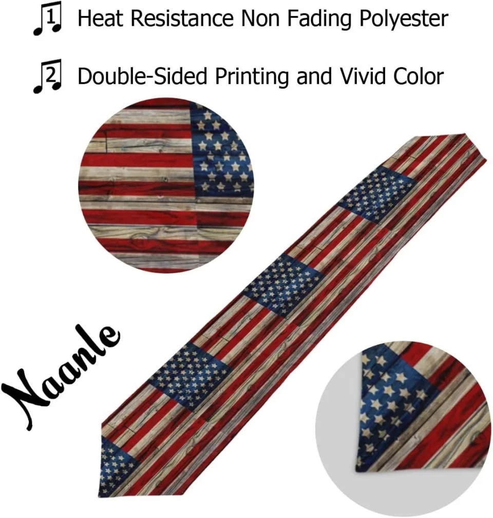 Natural Dreamtimes Double Sided 4th of July American Flag Vintage Long Polyester Table Runner 13 x 90 Inches, Patriotic Table Cloth Cover Placemats for Kitchen Dinning Living Holiday Wedding Party Decor