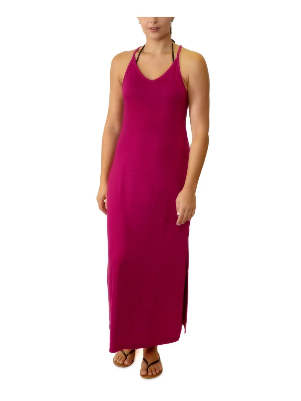 Matte MIKEN Women's Purple Stretch Racerback Maxi Slit Adjustable Deep V Neck Swimsuit Cover Up M