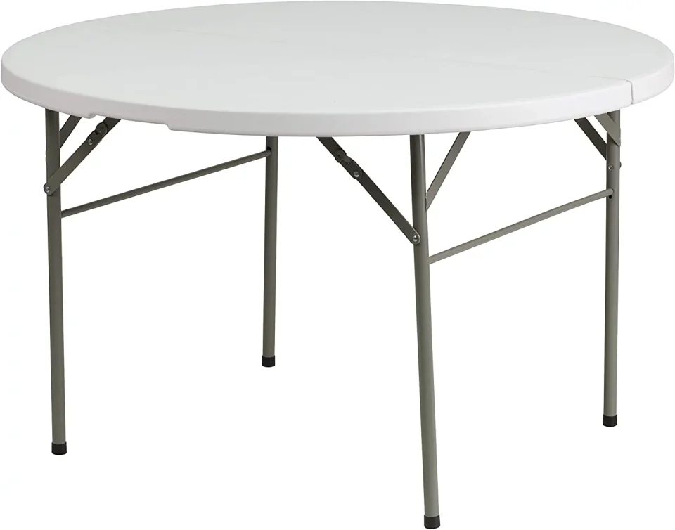 Outdoor Versatile 4-Foot Round Bi-Fold Granite White Plastic Event Folding Table with Handle