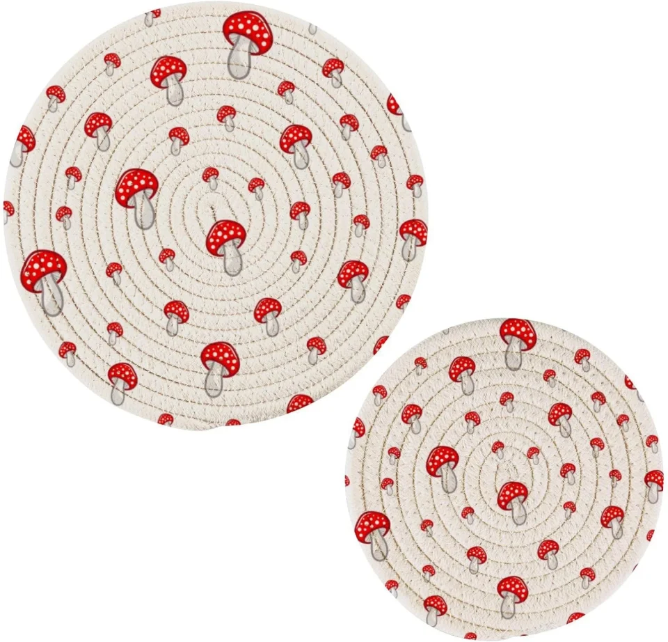 Food-Grade Hotbar Cute Mushroom Cotton Pot Holder Set of 29, Pure Cotton Heat Resistant Wear-Resistant and Non-Slip Stylish Round Pot Holder for Daily Kitchen,Dining Table,Office,Cafe, Restaurant,BBQ