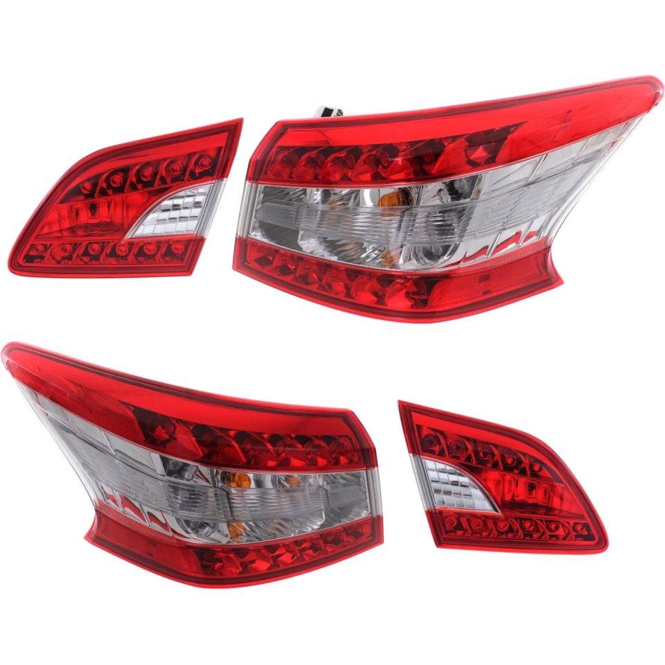 Stainless Steel Clear Tail Light Set For 2013-2015 Nissan Sentra LH/RH Pair Inner Outer Halogen CAPA