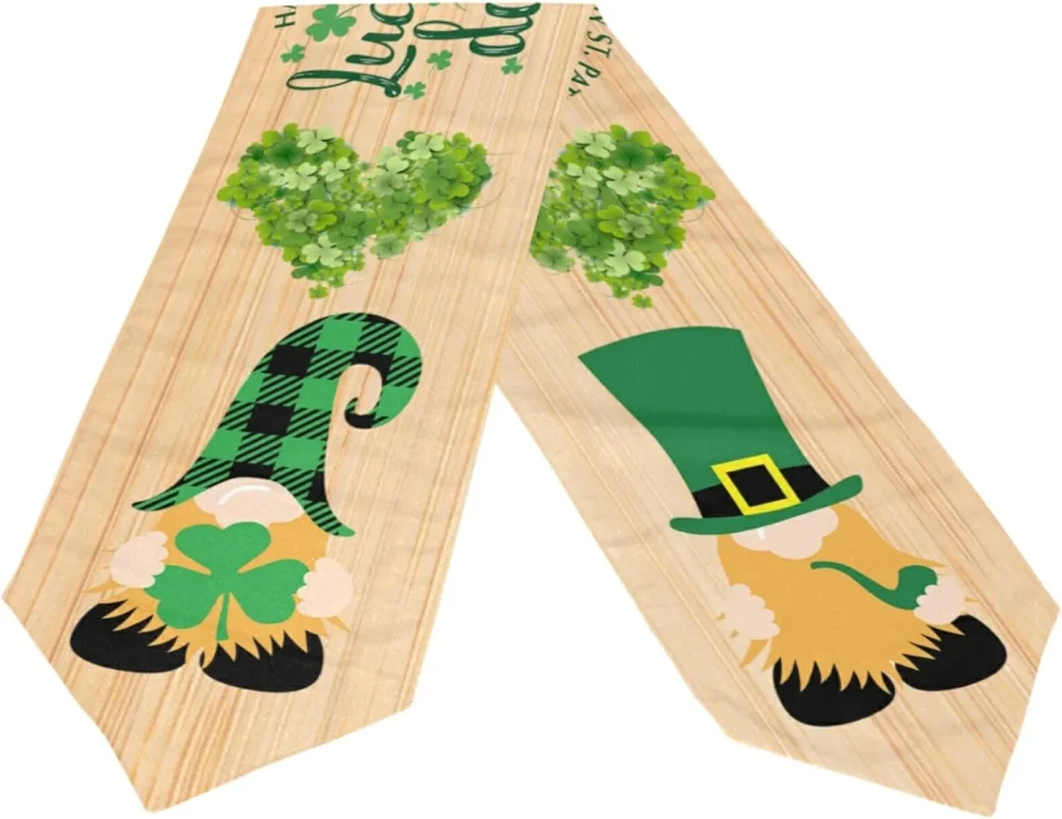 Cooking Bestwell Double Sided St. Patrick's Day Wooden Gnome Long Polyester Table Runner 13 x 90 Inches Table Cloth Cover Placemats for Kitchen Dinning Living Home Holiday Decor