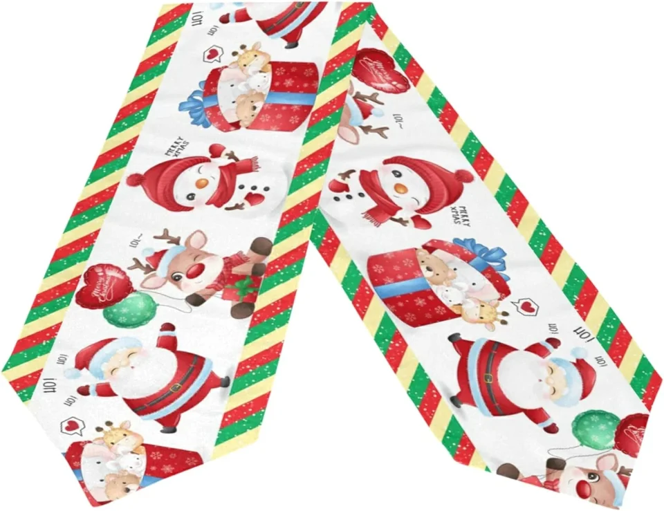Long-Lasting Dreamtimes Double Sided Christmas Santa Claus Long Polyester Table Runner 13 x 70 Inches Christmas Snowman Table Cloth Cover Placemats for Kitchen Dinning Living Holiday Wedding Party Decor