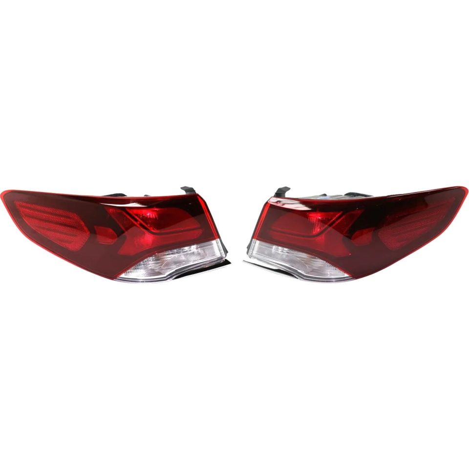 Polished Thickened Tail Light Set For 2018-2019 Hyundai Sonata Left Right Outer Clear/Red Halogen