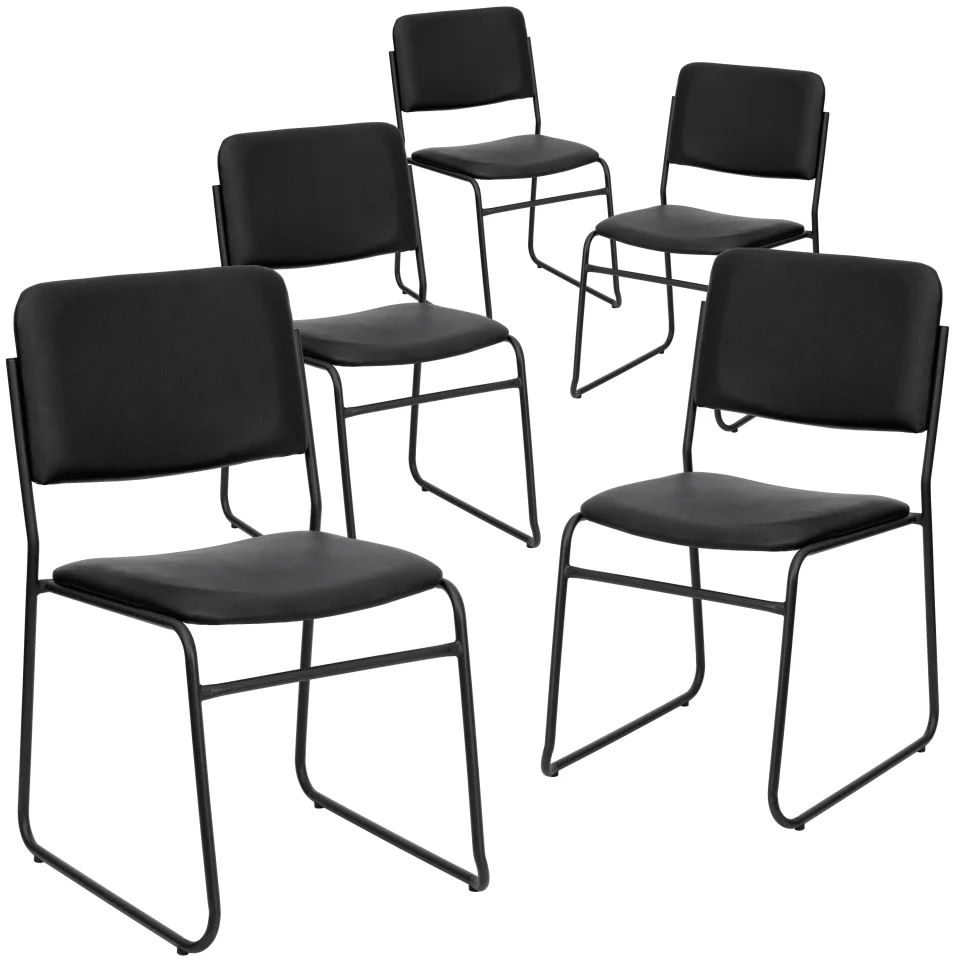 Premium Ultimate Flash Furniture 5 Pack 500 lb. Capacity High Density Stacking Chair Black Vinyl/Black Frame