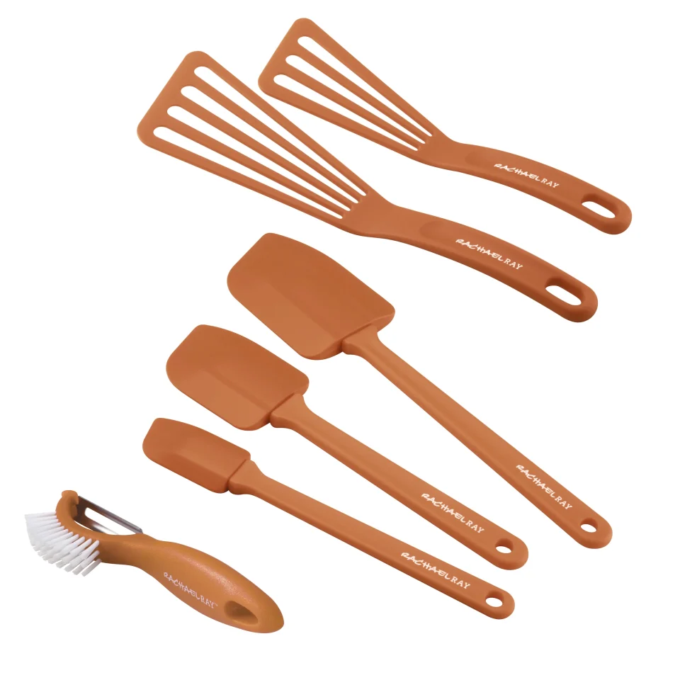 Travel Cleaning Rachael Ray Tools & Gadgets Nylon Slotted Turner, Veg-a-Peel, and Spatula Set, 5-Piece, Orange