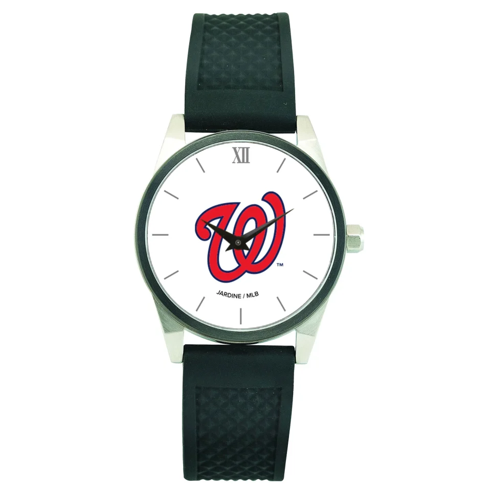 Polished Matte Men's Black Washington Nationals Silicone Strap Wristwatch