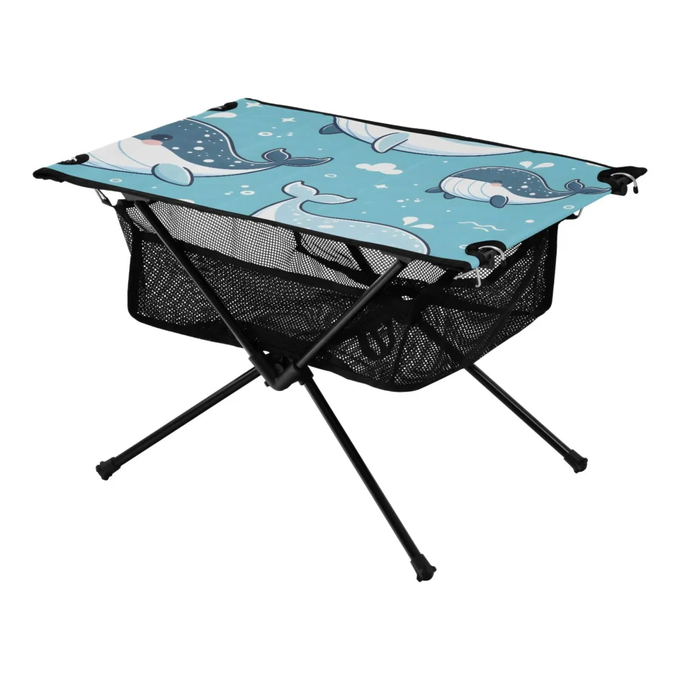 Matte Cute Whale Camping Folding Table Portable Beach Table with Storage Bag Compact Picnic Table for Outdoor Travel Fishing BBQ