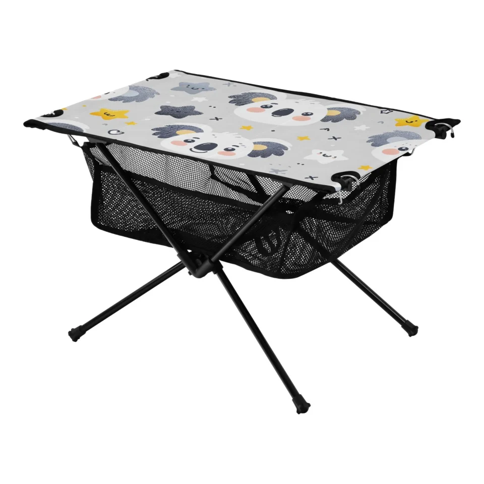 Ceramic Cartoon Koala and Star Camping Folding Table Portable Beach Table with Storage Bag Compact Picnic Table for Outdoor Travel Fishing BBQ