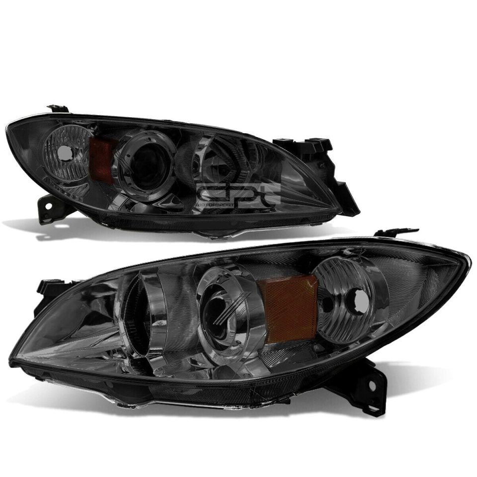 Bamboo Durable 2004-2009 Mazda 3 Smoked Housing Amber Side Euro Projector Headlight/Lamp