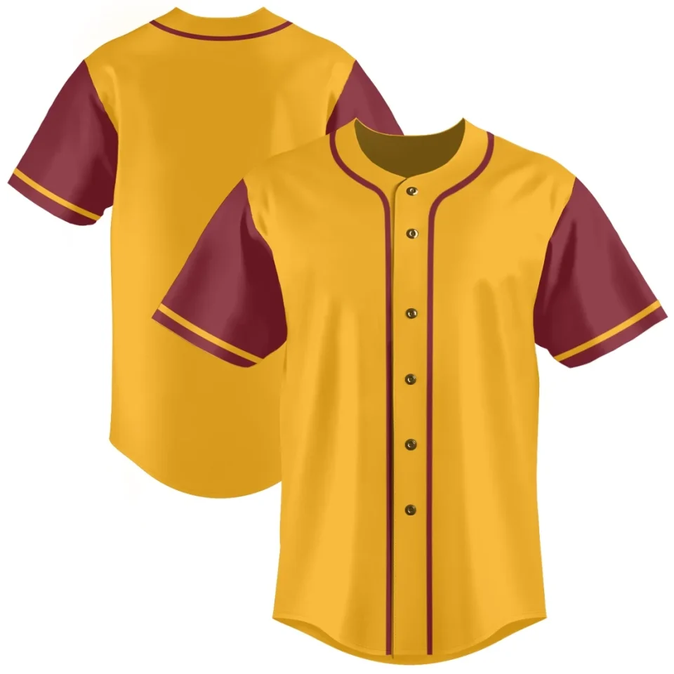 Durable Yellow Baseball Shirts Sports Uniform for Men Hip Hop Softball Sports Active Tee