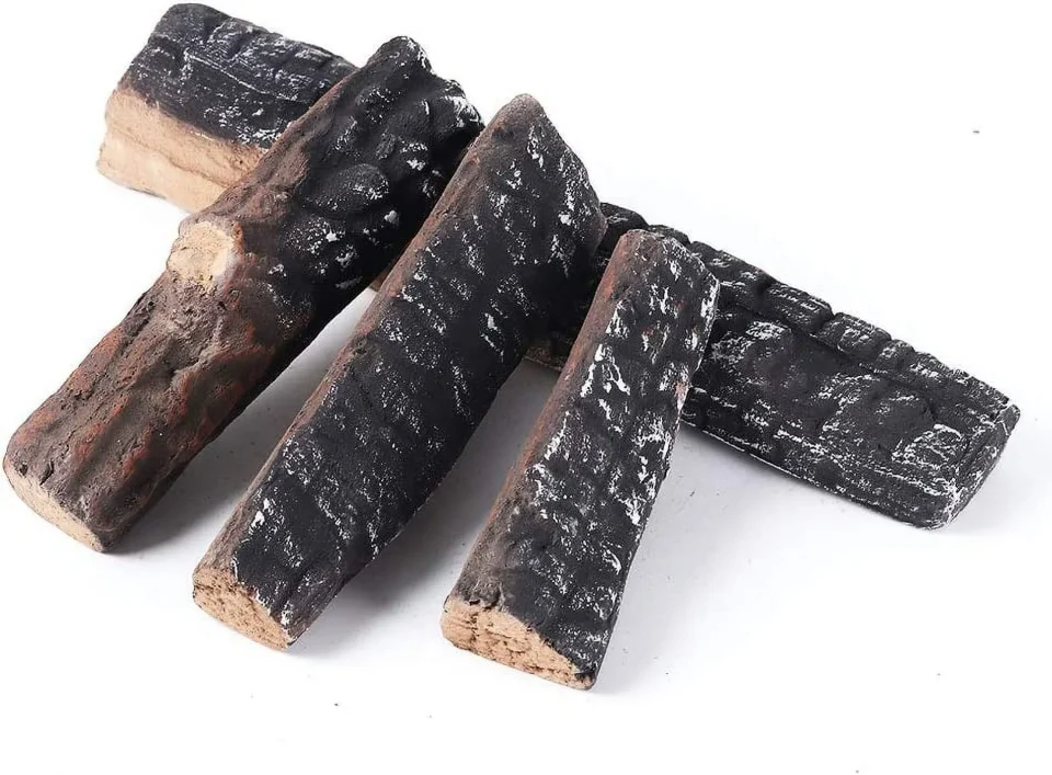 Premium Safe Gas Logs 4pcs Gas Fireplace Logs Set of Ceramic Wood Logs. Use in Fireplaces & Fire Pits