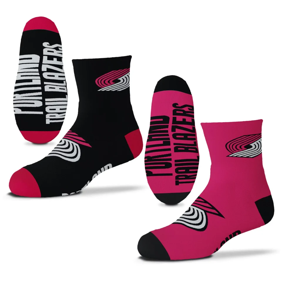 Travel Youth For Bare Feet Portland Trail Blazers Two-Pack Quarter-Length Team Socks
