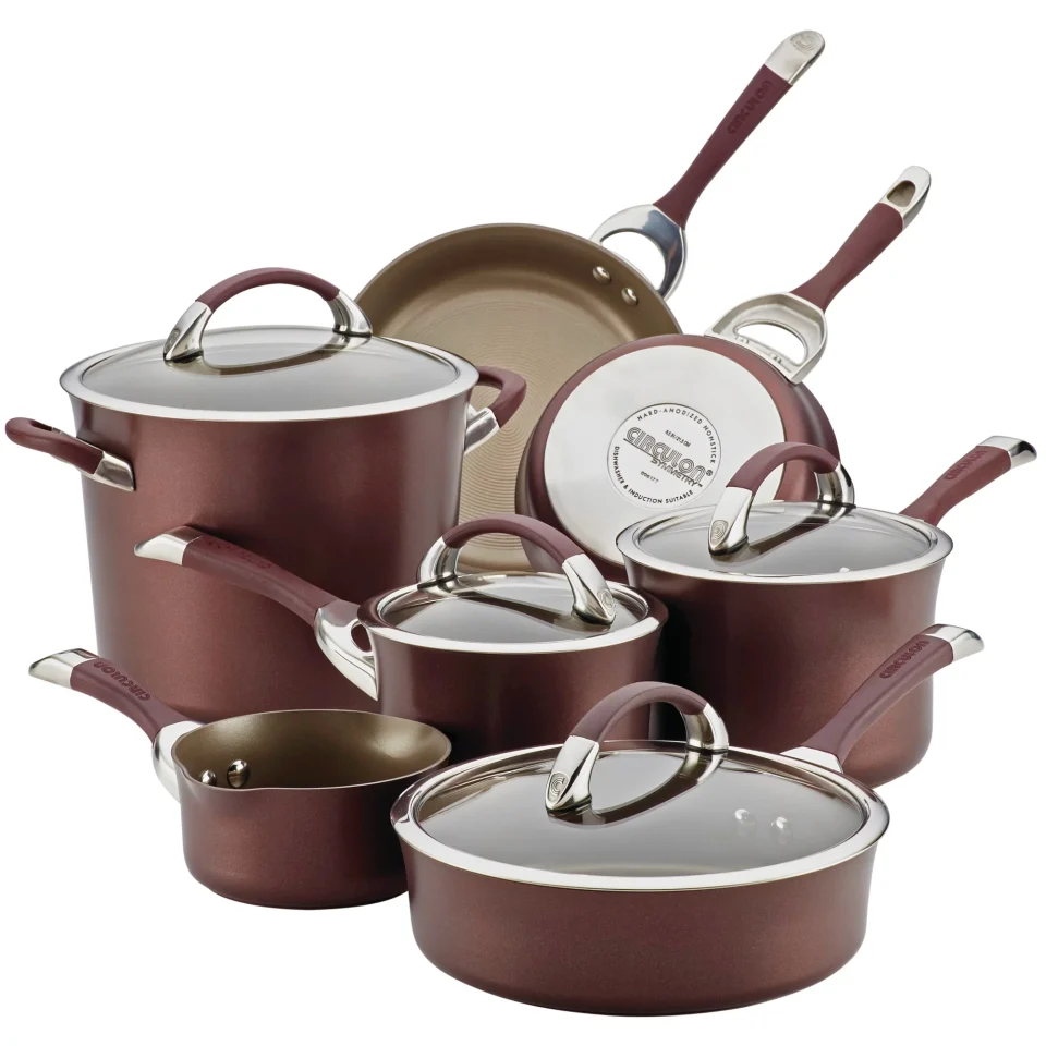 Space-Saving Value Circulon Symmetry 11 Piece Hard Anodized Nonstick Pots and Pans Set, Merlot