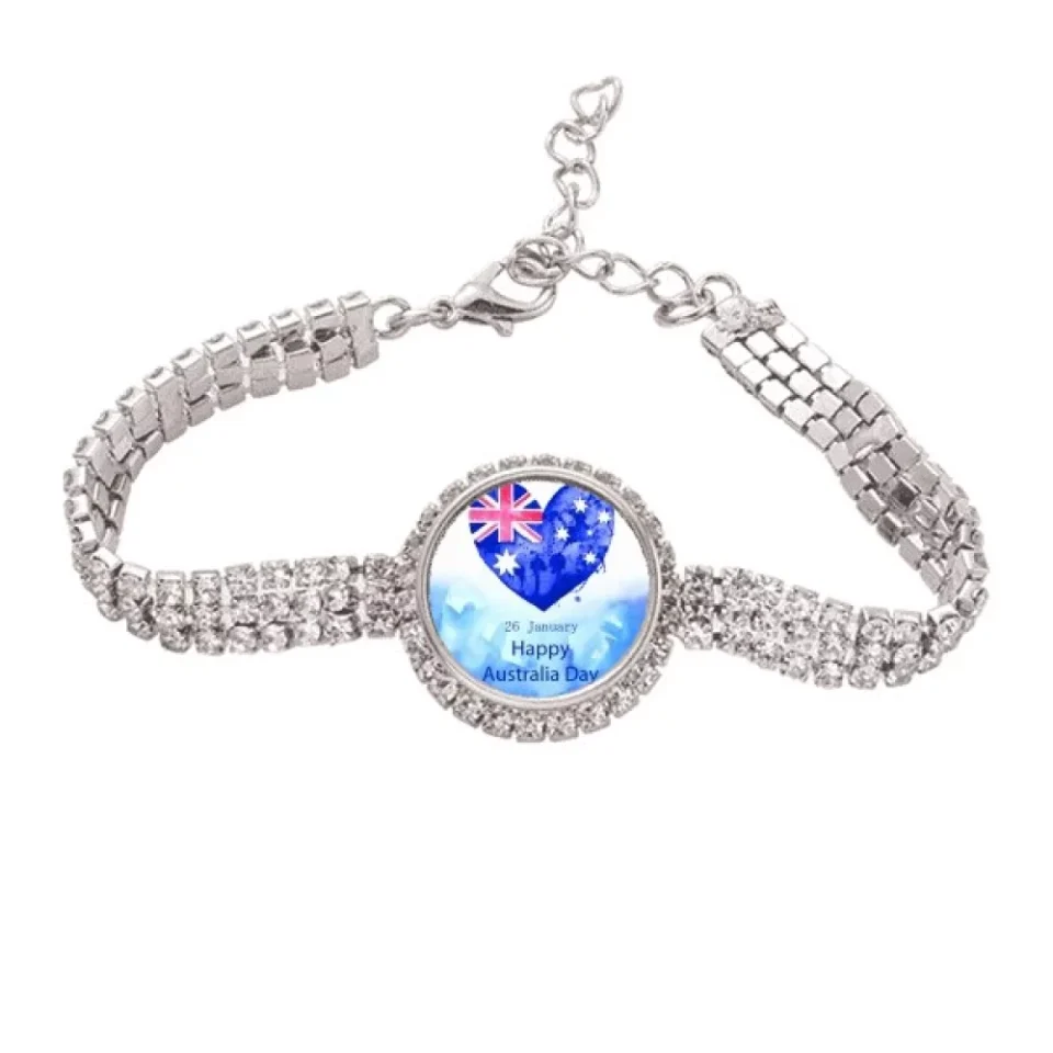 Cleaning Australia Happy Day Heart Shape Flag Tennis Chain Anklet Bracelet Diamond Jewelry