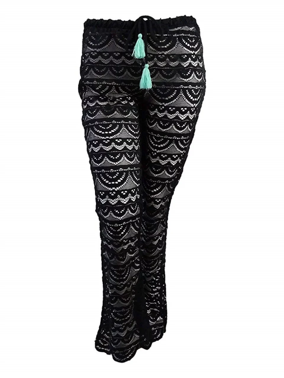 Safe Miken Womens Scalloped Crochet Pants Swim Cover-Up (Black, XS)