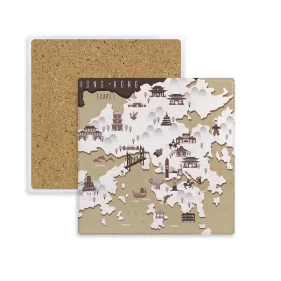 Eco-Friendly Office Hong Kong Location Map China Square Coaster Cup Mat Mug Subplate Holder Insulation Stone
