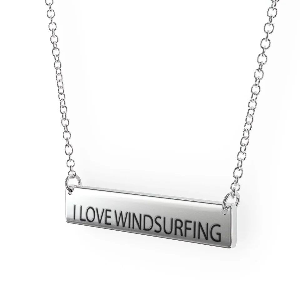 Clear I Love Windsurfing Women's Bar Pendant Necklace Sterling Sliver