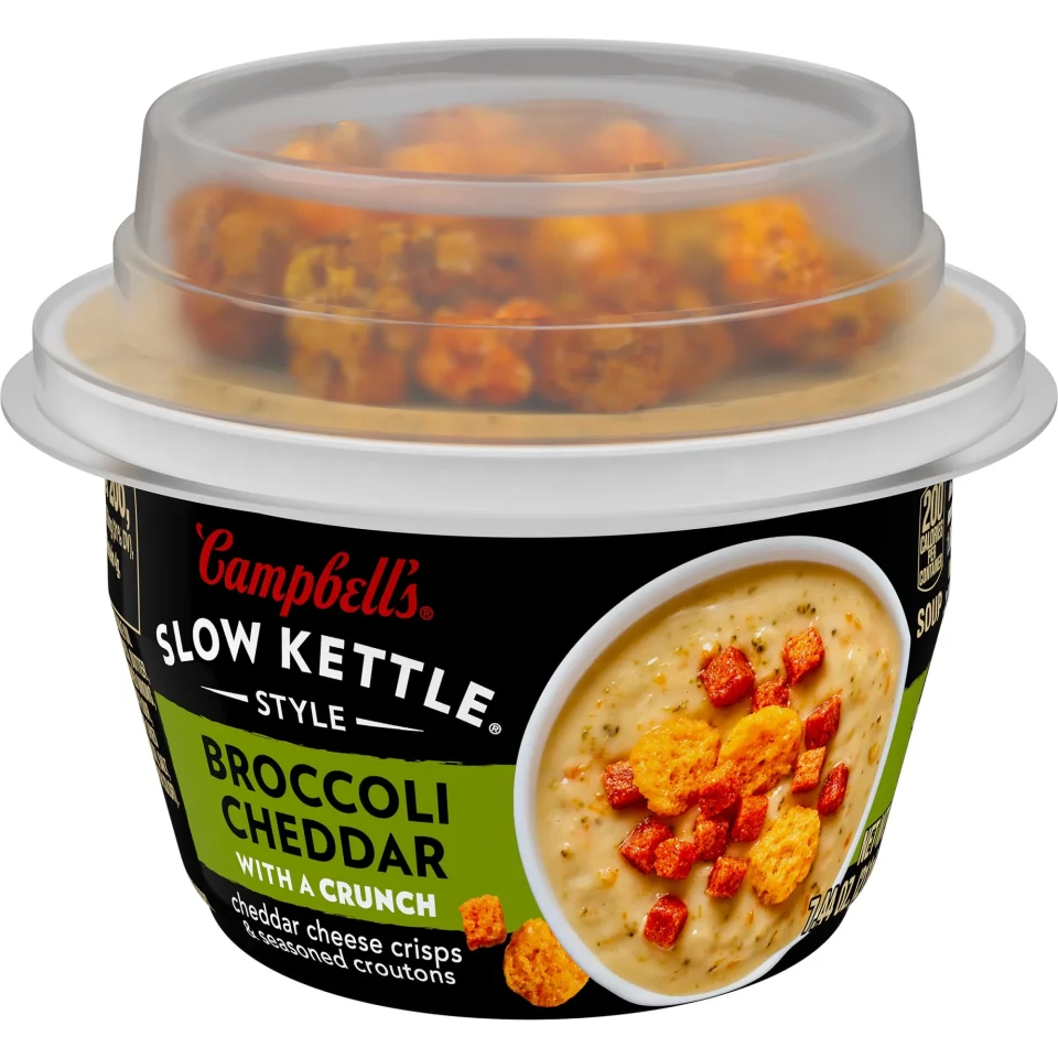 Leak-Proof Campbell's Slow Kettle Style Broccoli Cheddar Soup with A Crunch, 7 oz Microwavable Cup