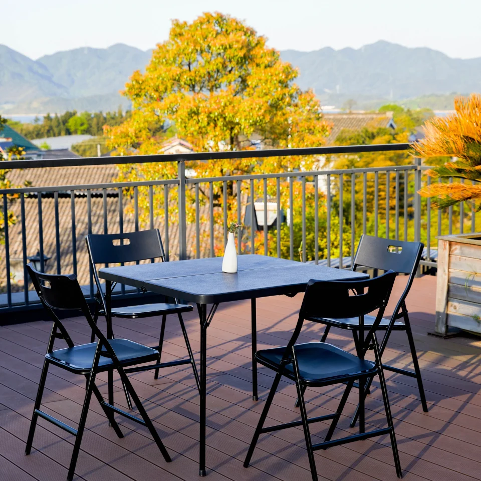 Space-Saving Best-Selling Cozyroom 5-Piece Folding Table and Chair Set, Black 18.5 x 10.3 x 38.2 inch