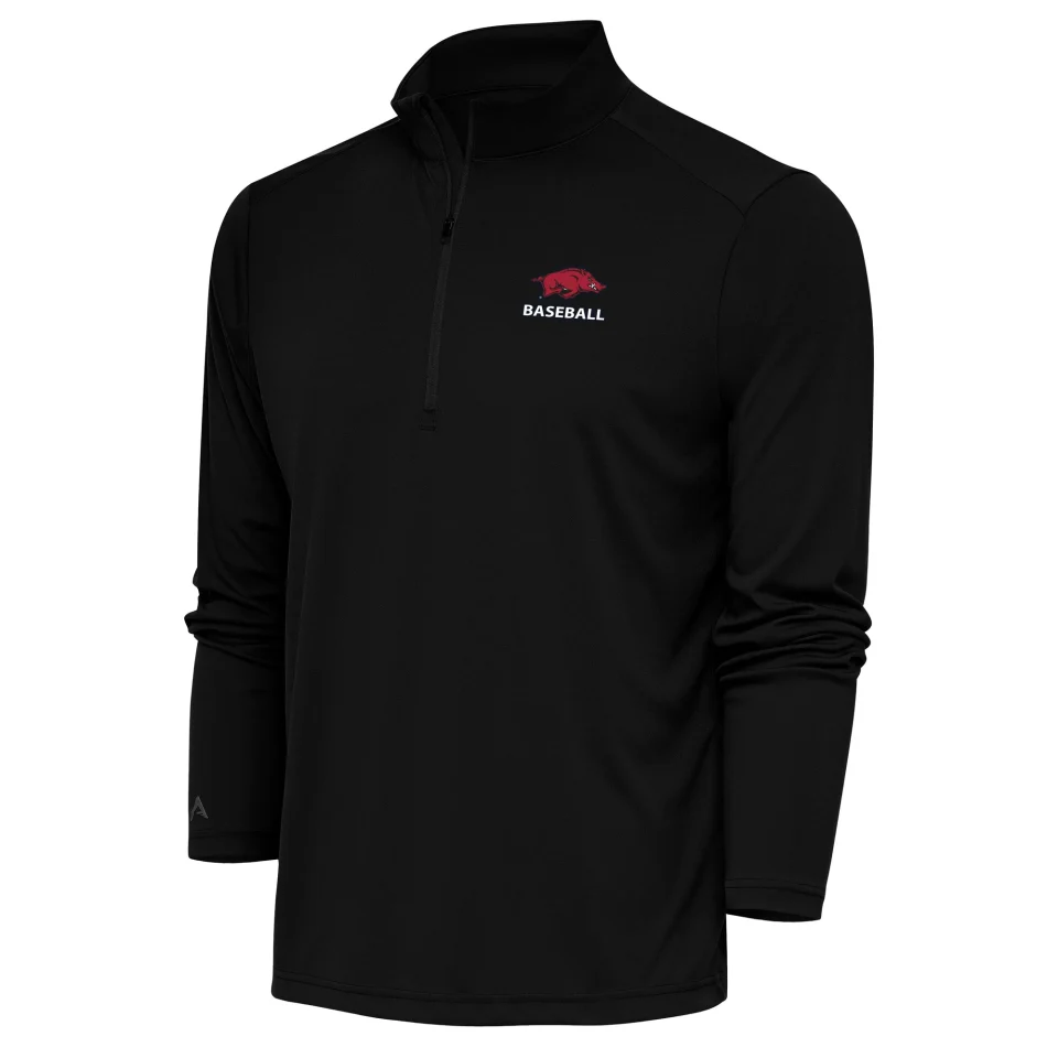 Matte Gift-Ready Men's Antigua Black Arkansas Razorbacks Baseball Tribute Quarter-Zip Pullover Top