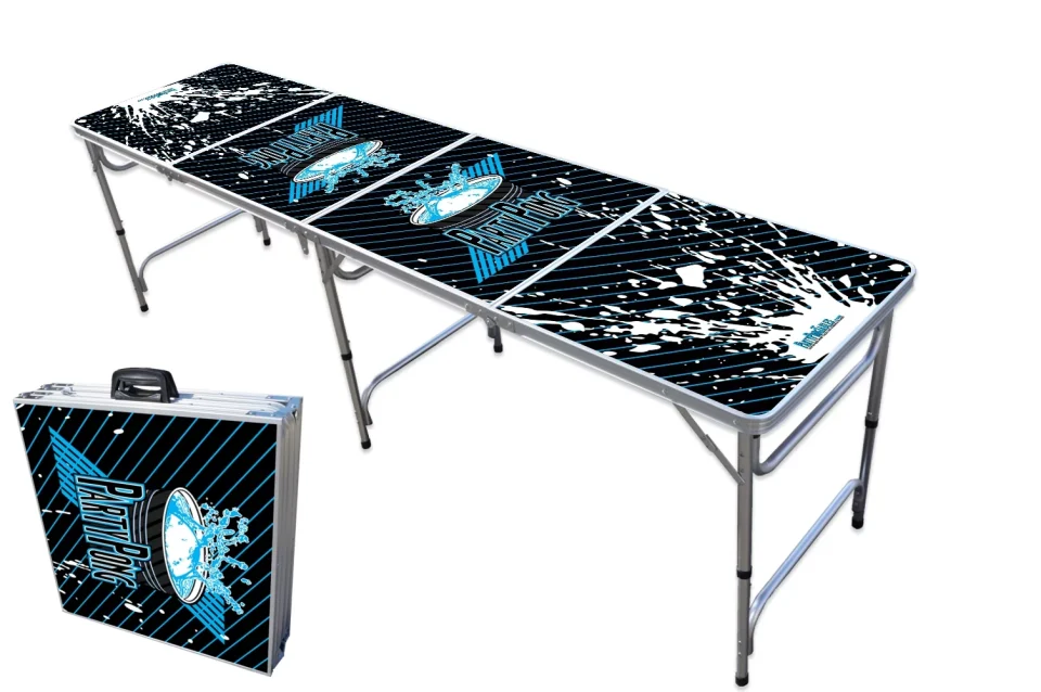 Select Glossy Portable Folding Table with Party Pong Graphic - Adjustable Length 8 ft or 4 ft Kids and Adult Party Table