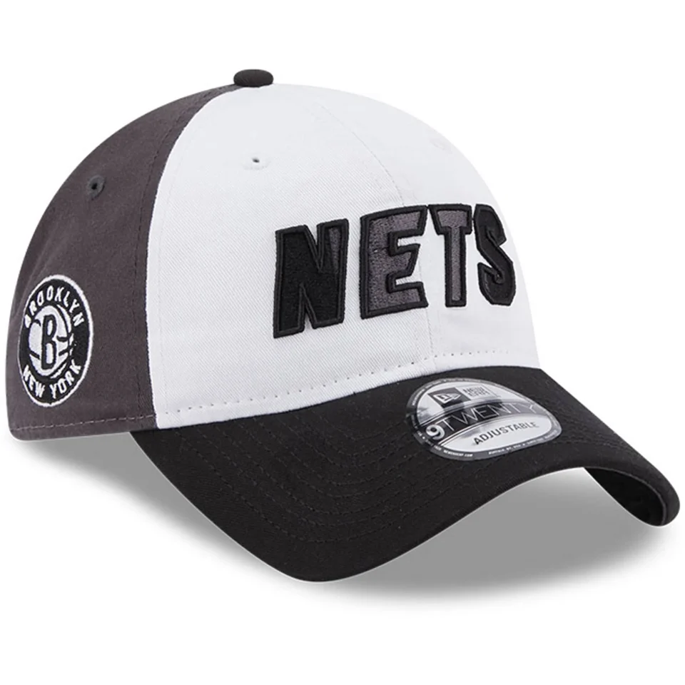 Long-Lasting Men's New Era White/Black Brooklyn Nets Back Half 9TWENTY Adjustable Hat - OSFA