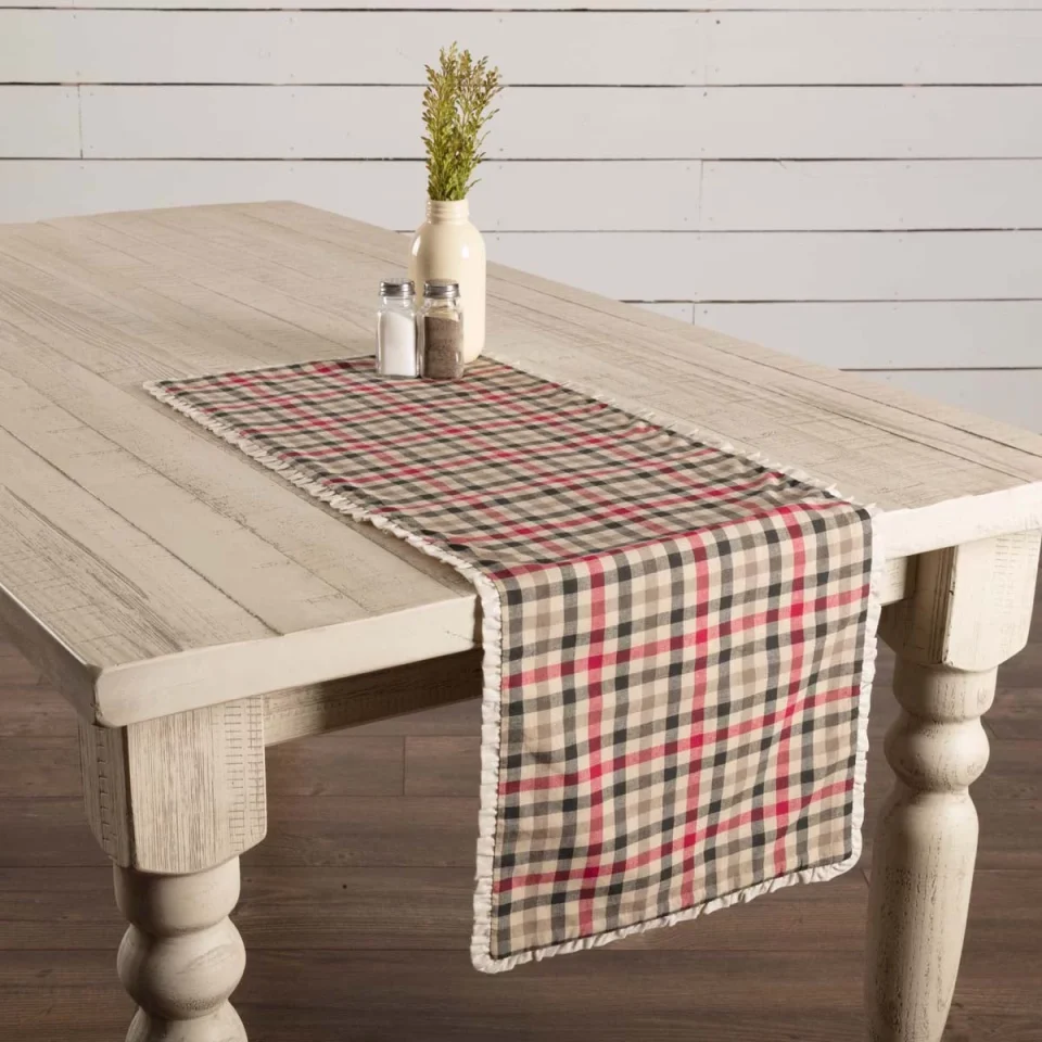 Essential Cooking VHC Brands Farmhouse Holiday Tabletop & Kitchen-Hollis White Runner, 13x36