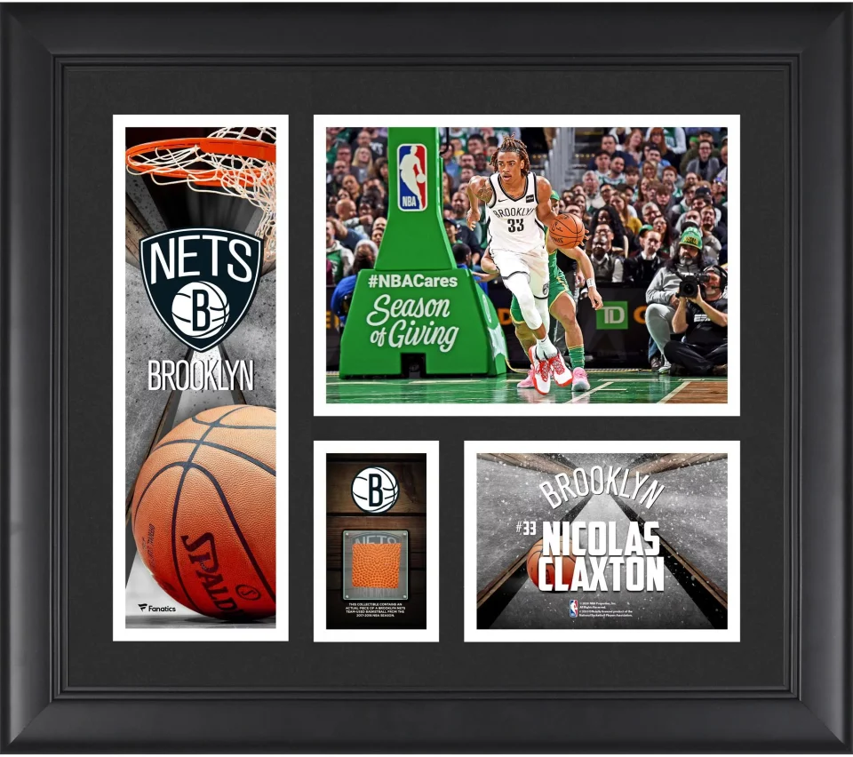 Food-Grade BPA-Free Nicolas Claxton Brooklyn Nets Framed 15'' x 17'' Player Collage with a Piece of Game-Used Basketball
