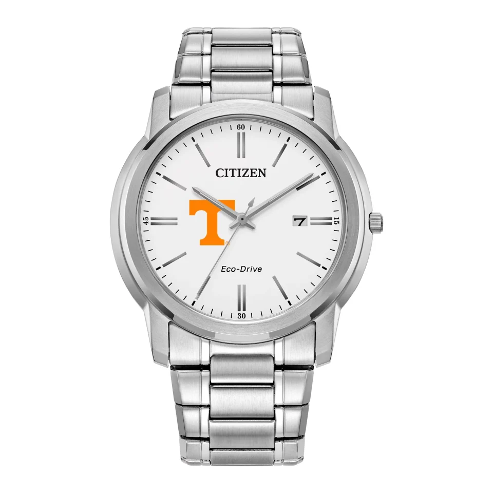 Durable Men's Citizen Watch Silver Tennessee Volunteers Eco-Drive White Dial Stainless Steel Watch