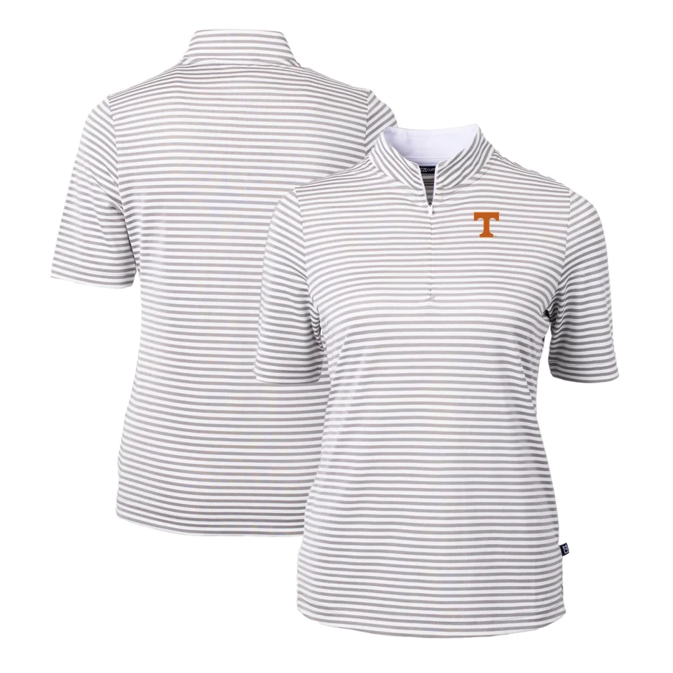Cast Iron Women's Cutter & Buck Gray Tennessee Volunteers DryTec Virtue Eco Pique Stripe Recycled Polo