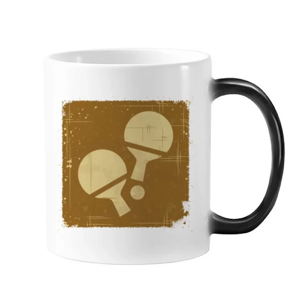 Safe Table Tennis Sport Illustration Pattern Changing Color Mug Morphing Heat Sensitive Cup With Handles 350 ml