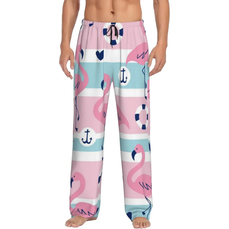 Top-Rated Junzan Men'S Pajama Pants Pink Striped Flamingo Sleepwear Pants Pj Bottoms Drawstring And Pockets