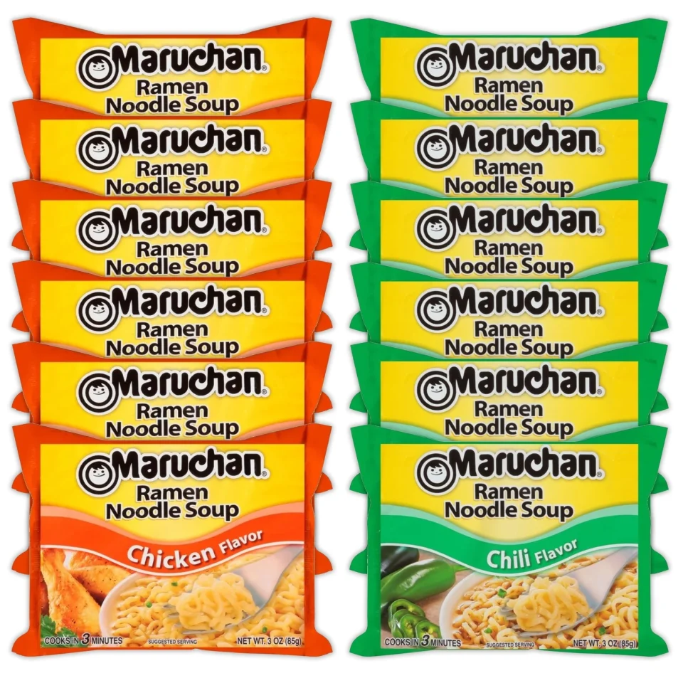 Storage Maruchan Ramen Instant Noodle Soup Variety, 2 Flavors - 6 Packs Chicken & 6 Packs Chili , 3 Ounce Single Servings Lunch / Dinner Variety