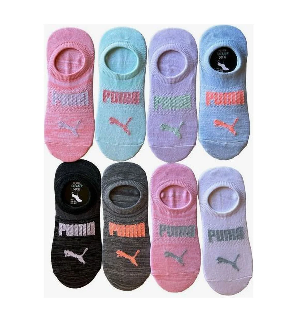 Pure PUMA Ladies' Sneaker Sock No Show, 8-pair/ 8 Packs Black/Gray/White/Pink/Purple/Blue NEW Shoe Size 5-9.5
