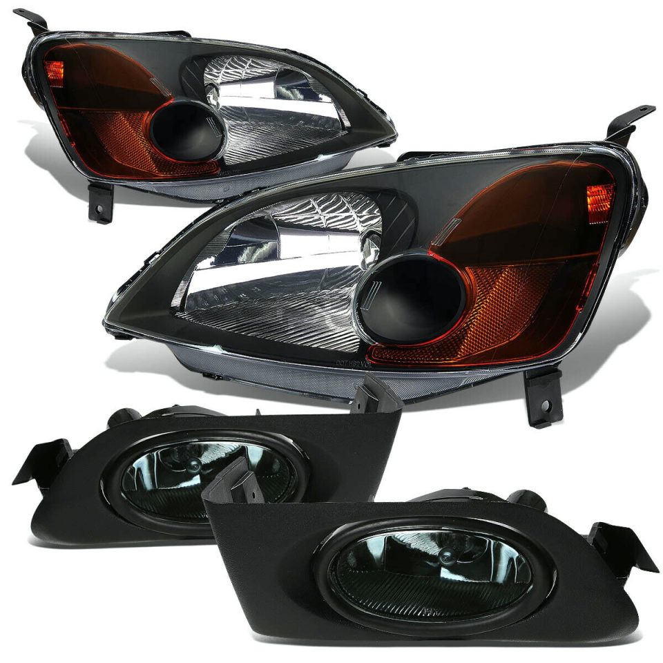 Clear Cleaning BLACK HOUSING HEAD LIGHT AMBER SIDE MARKER+TINTED LENS FOG LAMP 01-03 CIVIC
