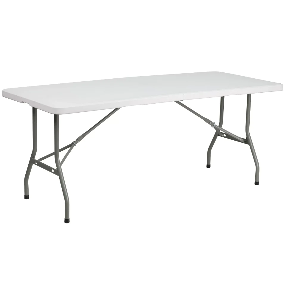 Ceramic Outdoor 6-Foot Bi-Fold Granite White Plastic Folding Table