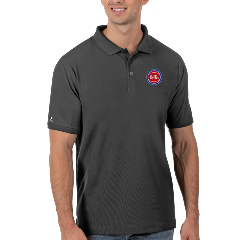 Natural Travel Men's Antigua Gray Detroit Pistons Legacy Pique Polo