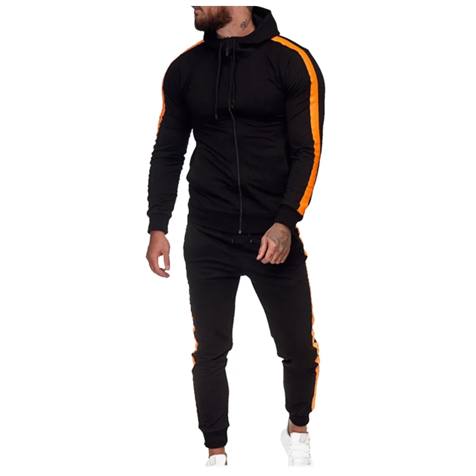 Frosted Polished PMUYBHF Male 80S Outfit for Men 4Xl July 4Th Europe and the United States Crossborder New Mens Zipper Shirt Hooded Splicing Sweater Mens Leisure Sports Suit Orange XXXL