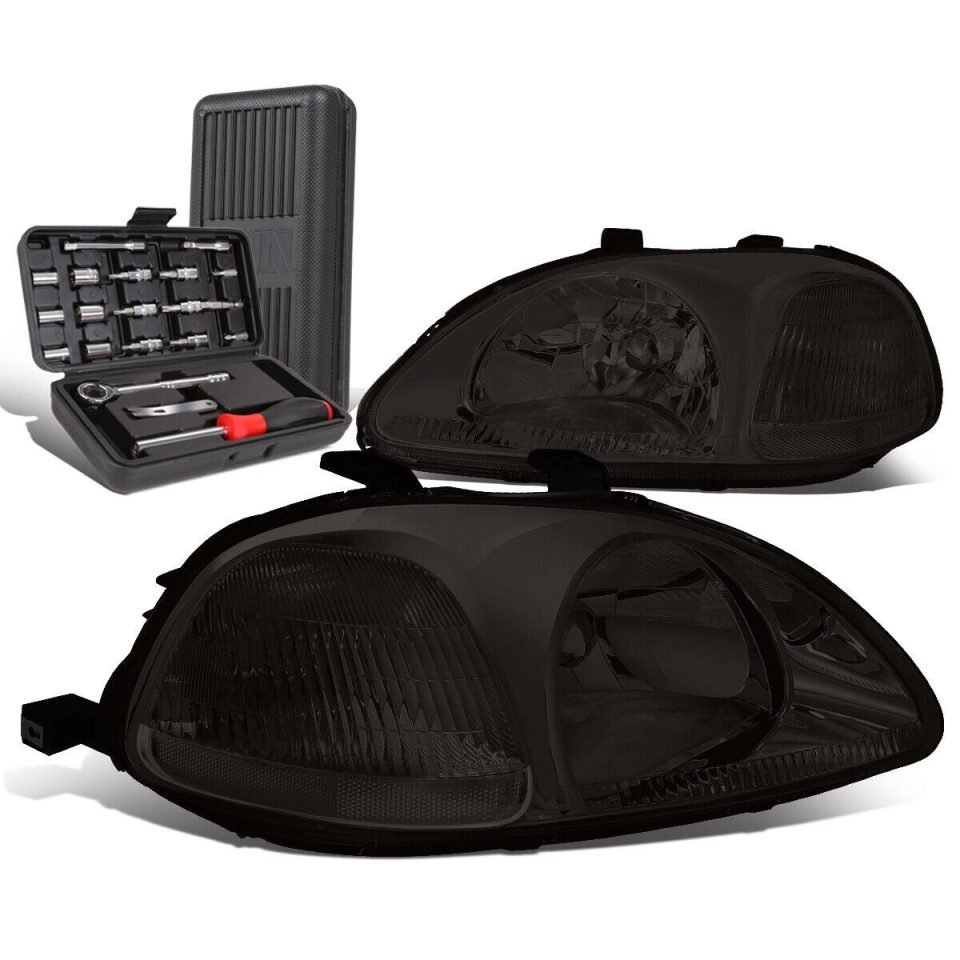 Lightweight Cleaning 1996-1998 Honda Civic Pair Smoked/Clear Signal Headlight Head Lamp+Tool Box