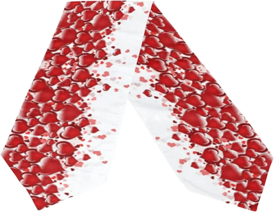 Lightweight SKYSONIC Valentine's Day Long Table Runner 13x70 Inch, Red Heart Love Polyester Table Cloth Runner for Kitchen Wedding Party Decoration